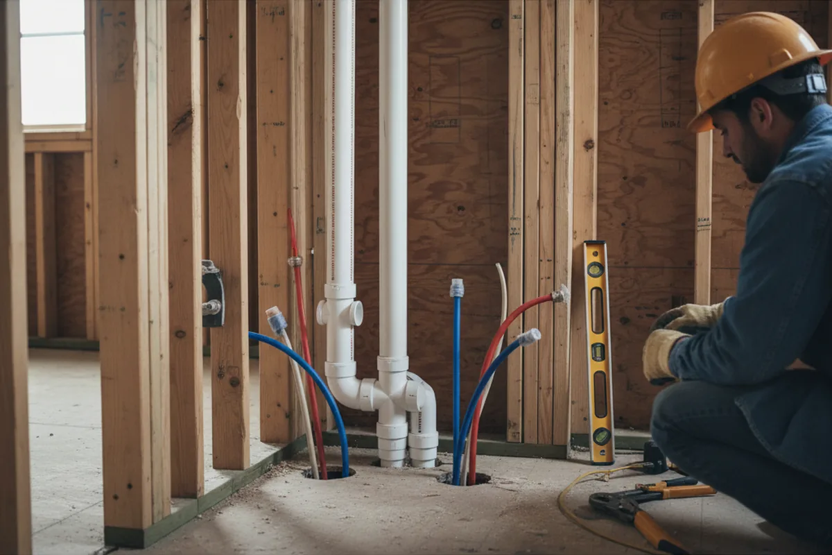 Drain and supply rough-in during Leak Detection in South Barre